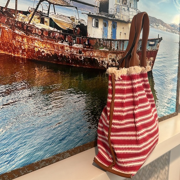 Clarks fringe striped leather and canvas tote - Picture 2 of 14
